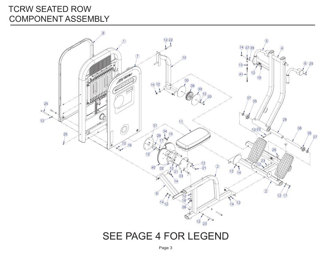 Life Fitness TCRW manual See page 4 for Legend, Tcrw Seated ROW Component Assembly 