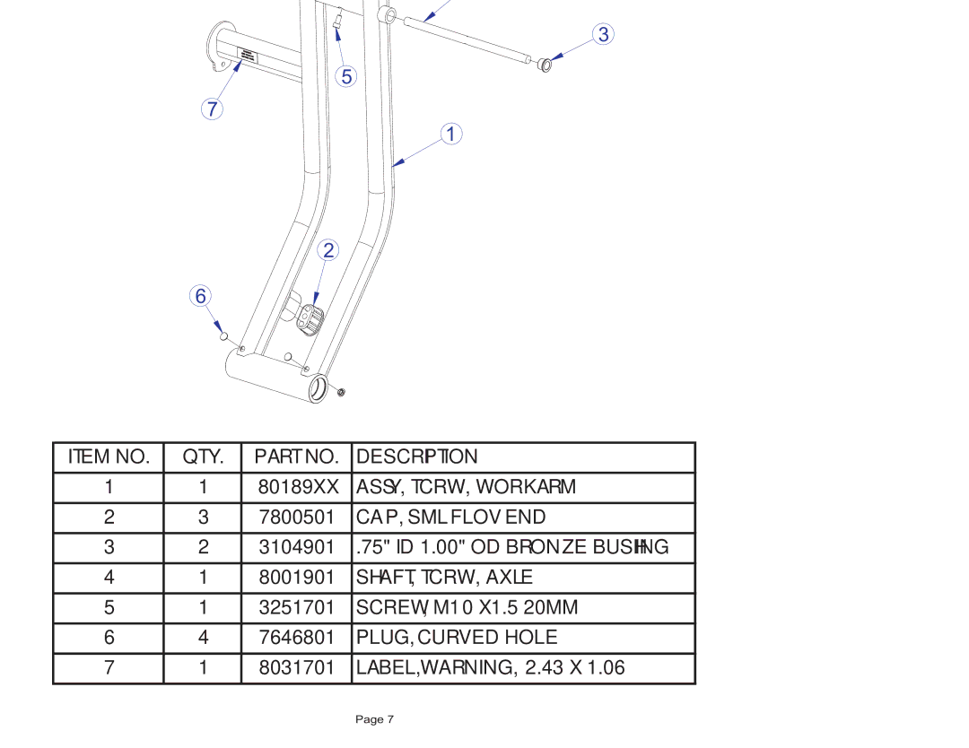 Life Fitness TCRW manual Tcrw Seated ROW Workarm Assembly 