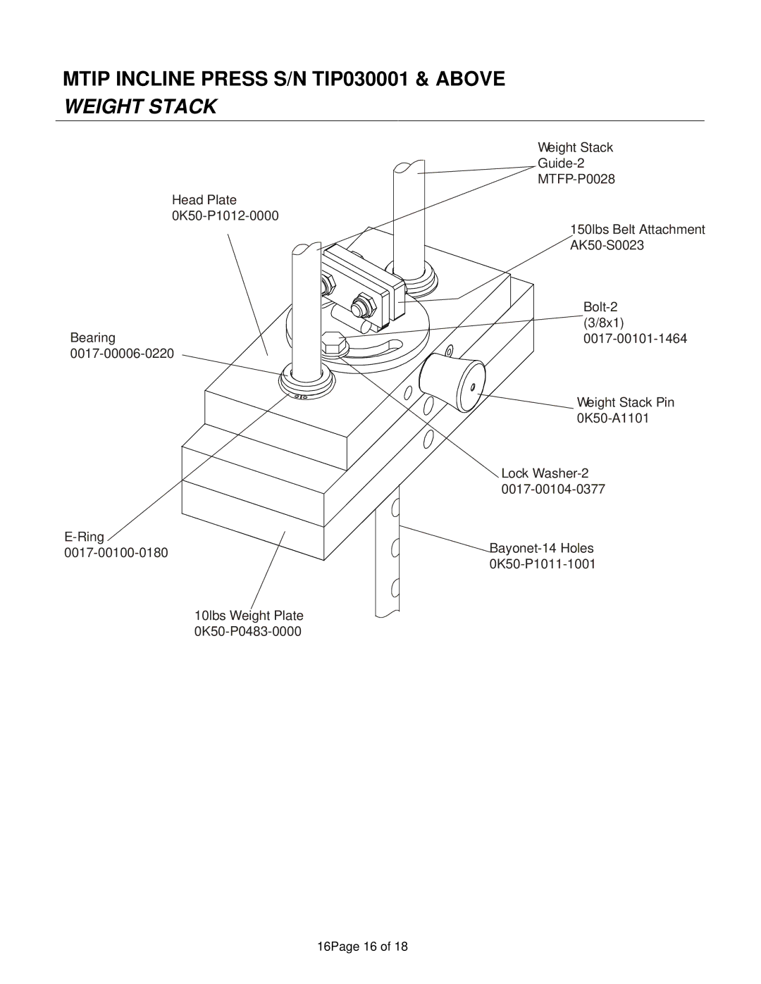 Life Fitness manual Mtip Incline Press S/N TIP030001 & Above Weight Stack 