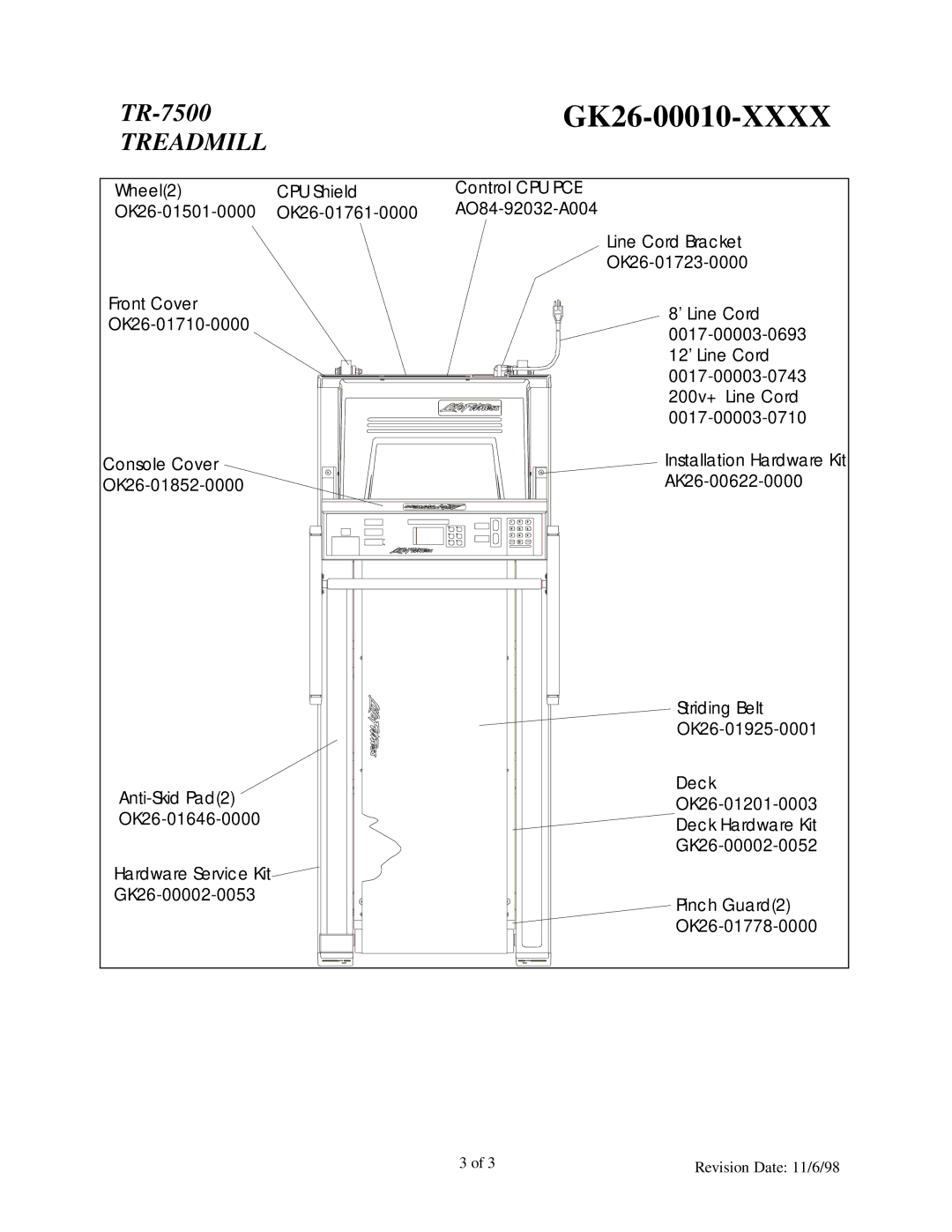 Life Fitness TR-7500 manual Installation Hardware Kit 