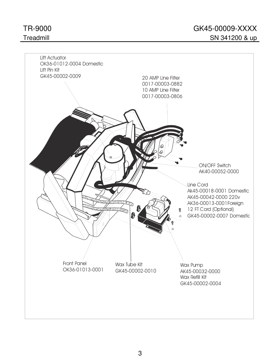 Life Fitness manual TR-9000 GK45-00009-XXXX, Treadmill SN 341200 & up 