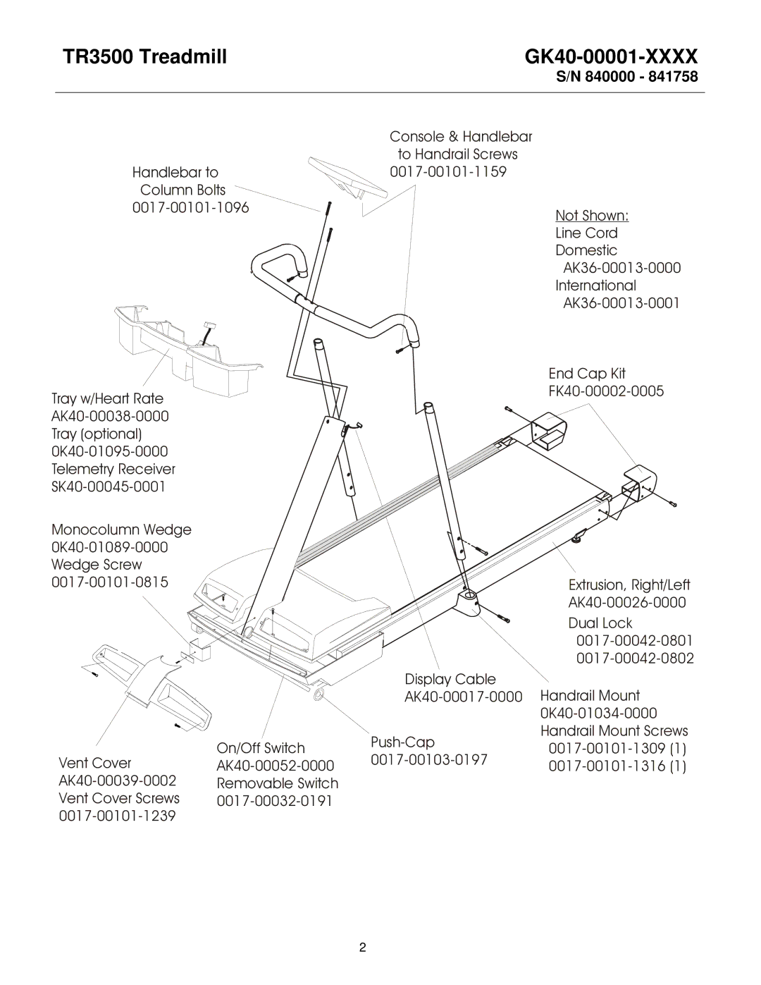 Life Fitness TR3500 manual AK40-00026-0000, Dual Lock, 0017-00042-0801, 0017-00042-0802 