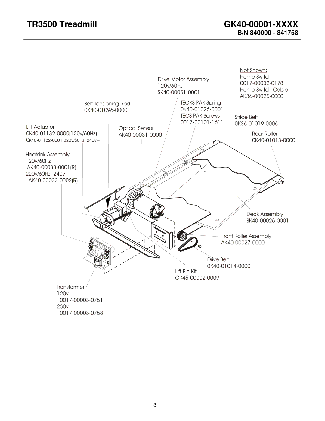 Life Fitness TR3500 manual Not Shown 