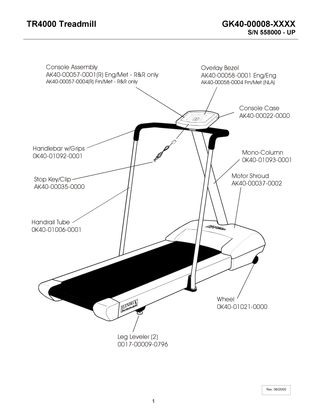 Life Fitness manual TR4000 Treadmill GK40-00008-XXXX, 558000 UP 