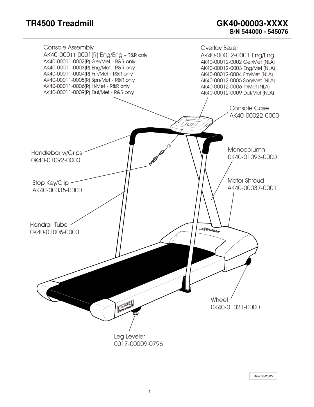 Life Fitness manual TR4500 Treadmill GK40-00003-XXXX, 544000 