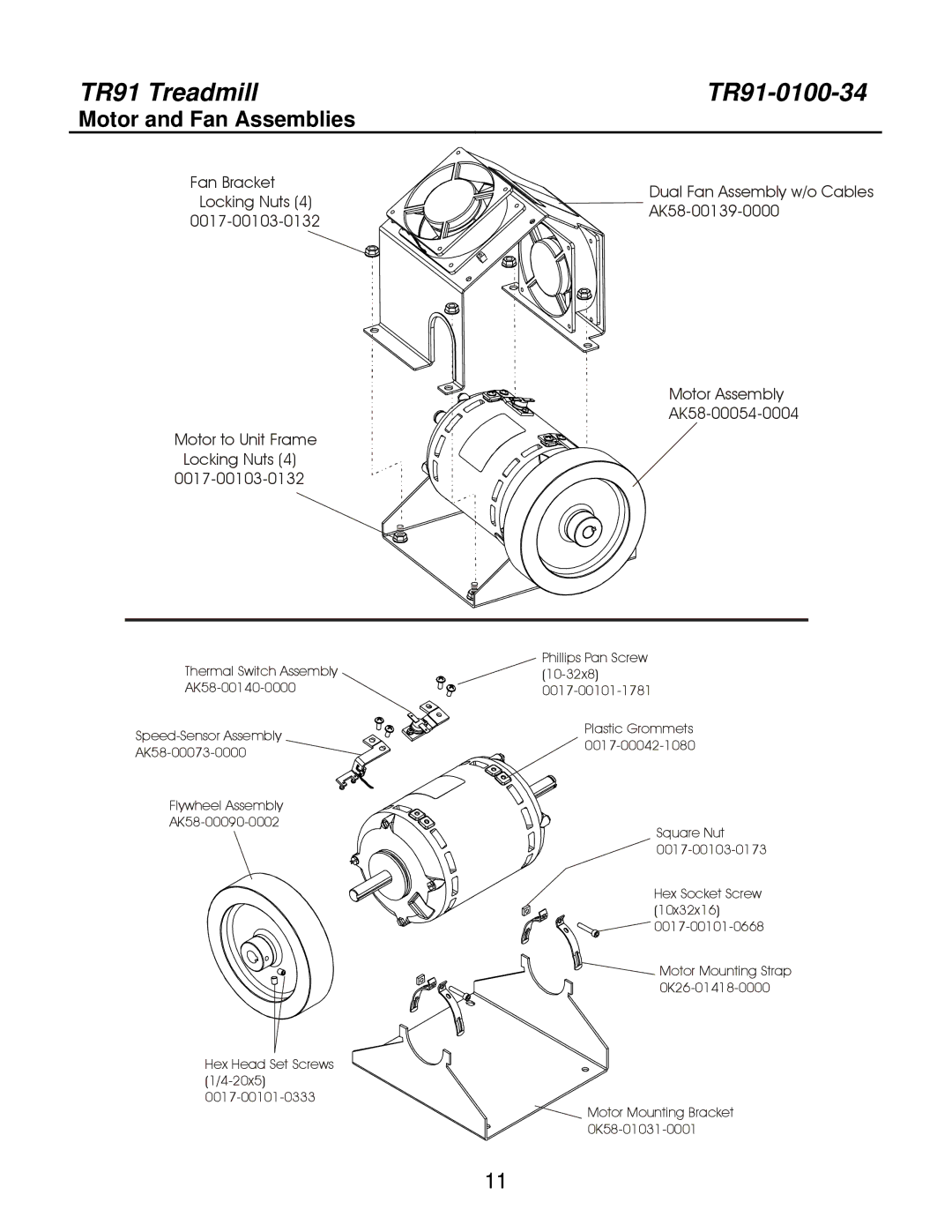 Life Fitness S/N HTK 100000, TR91-0100-34 manual Motor and Fan Assemblies 