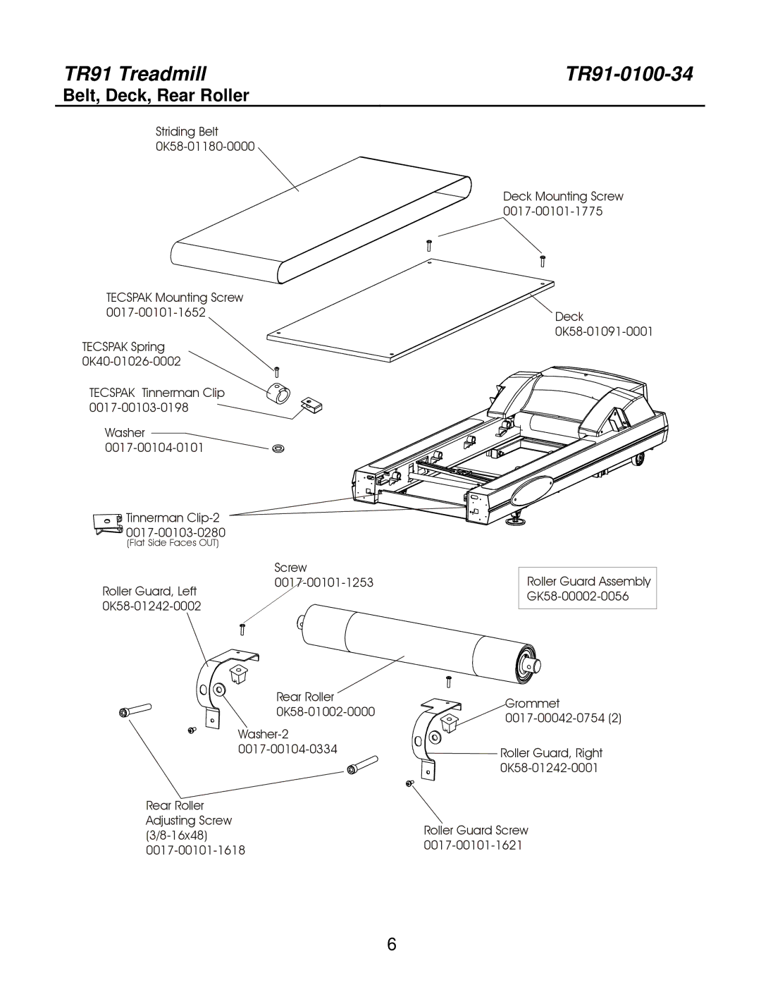 Life Fitness TR91-0100-34, S/N HTK 100000 manual Belt, Deck, Rear Roller 