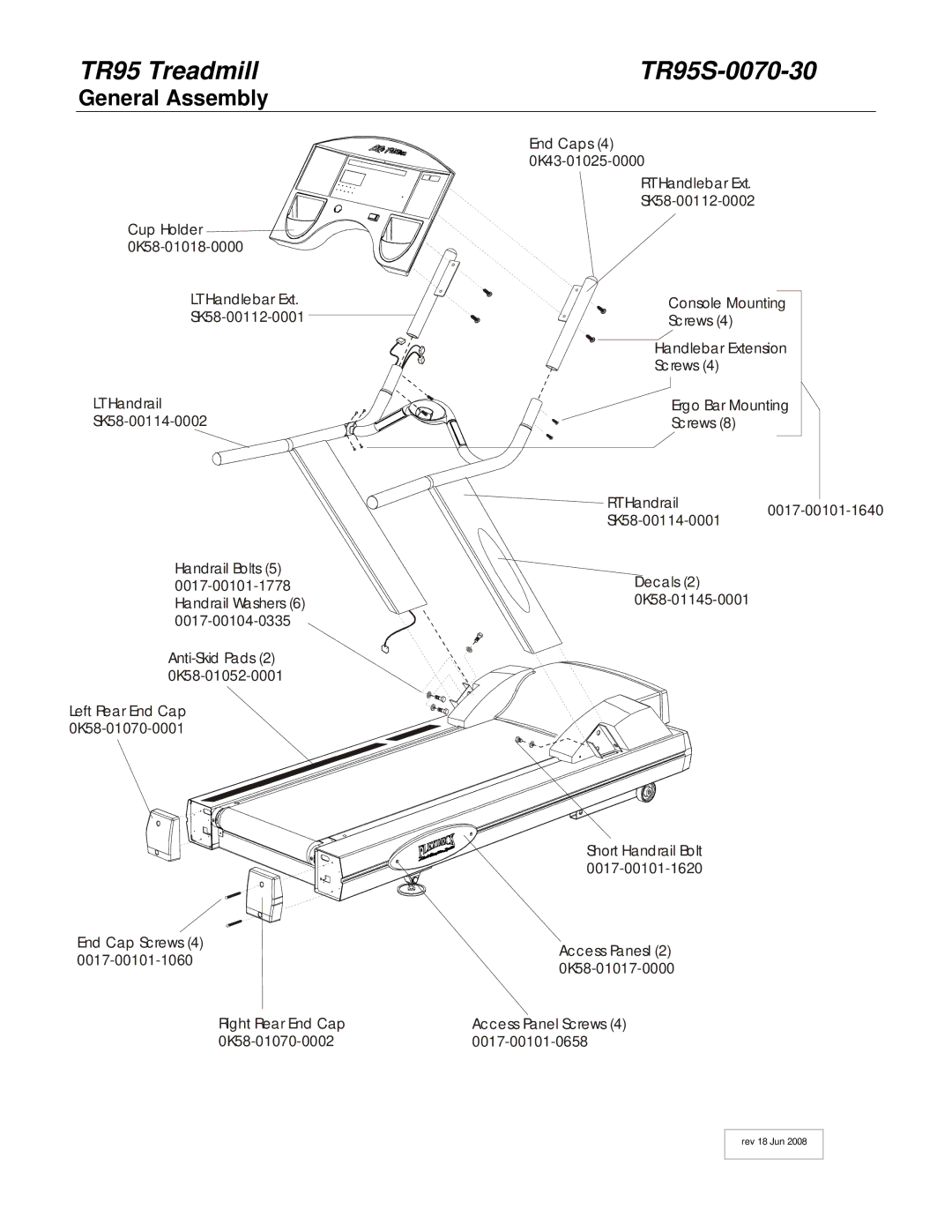 Life Fitness manual TR95 Treadmill TR95S-0070-30, General Assembly 