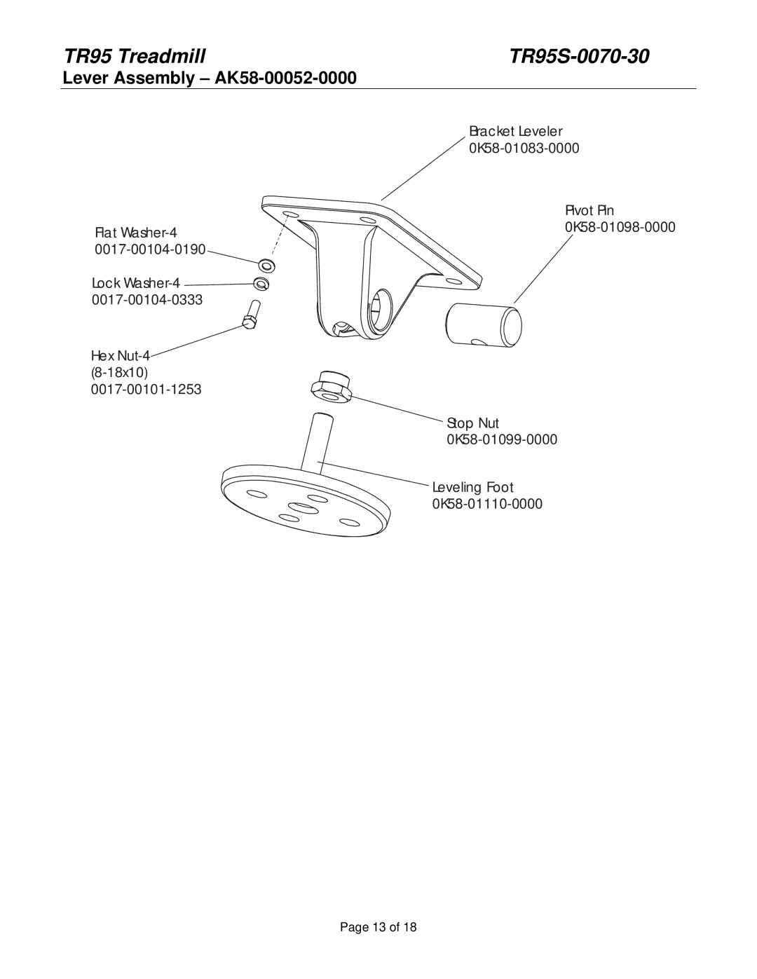 Life Fitness TR95 manual Lever Assembly AK58-00052-0000 