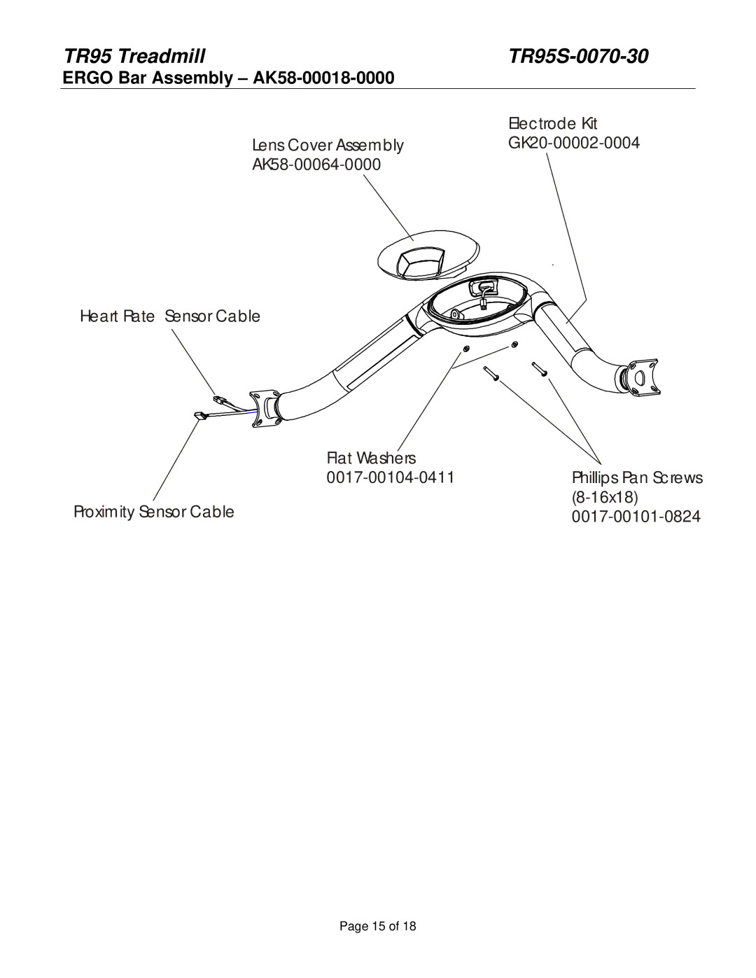 Life Fitness TR95 manual Ergo Bar Assembly AK58-00018-0000 