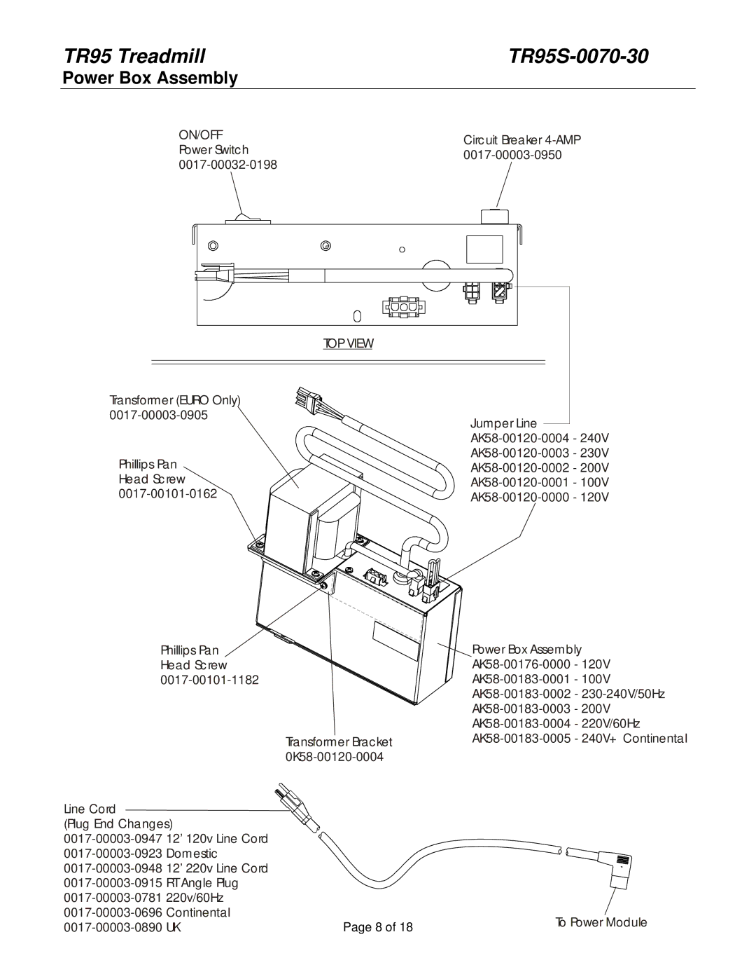 Life Fitness TR95 manual Power Box Assembly, TOP View 