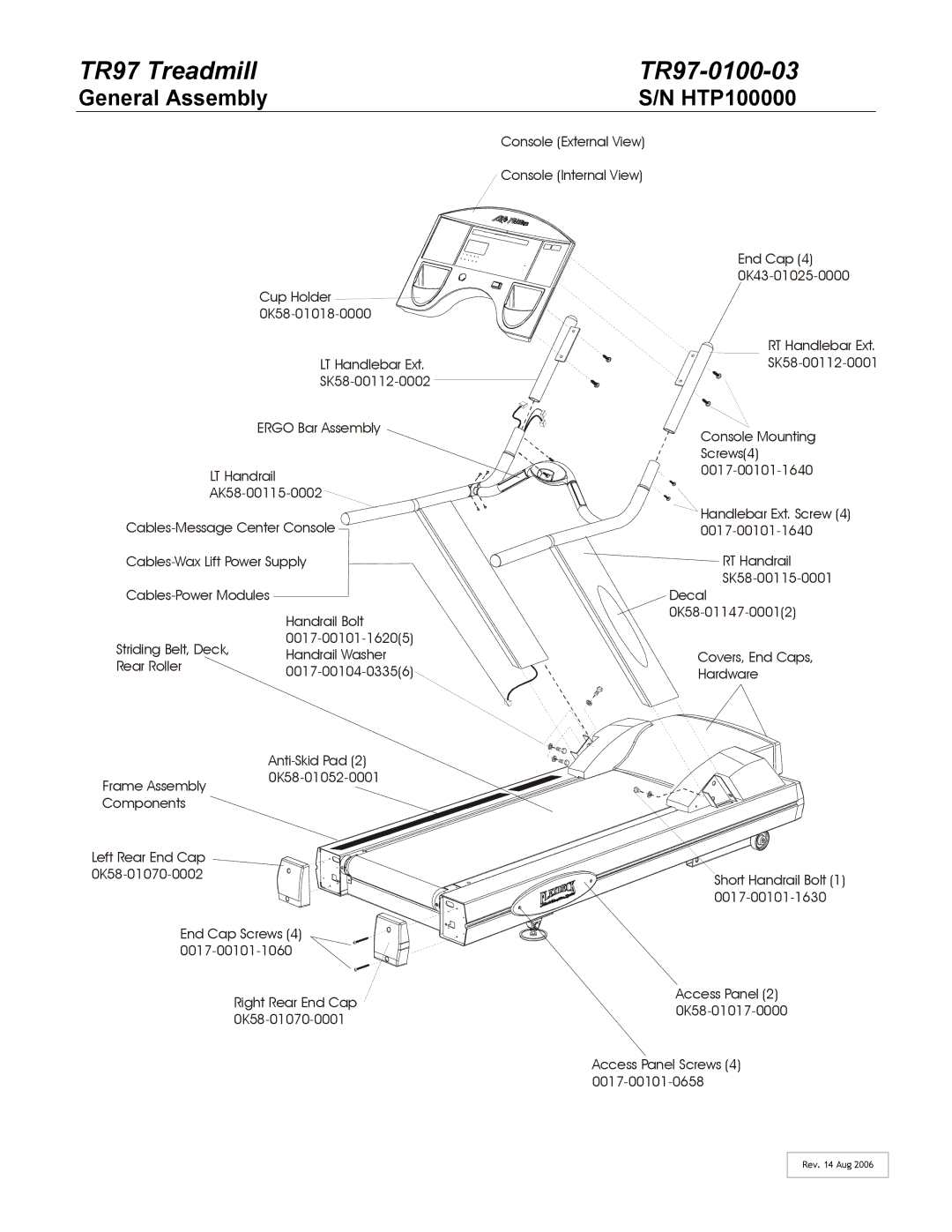 Life Fitness manual TR97 Treadmill TR97-0100-03, General Assembly HTP100000 