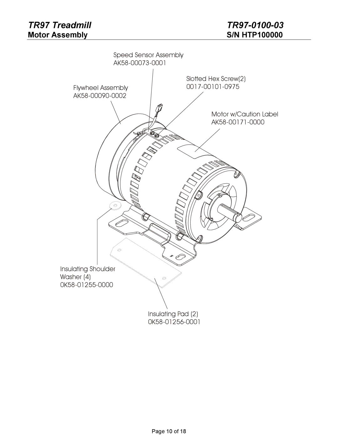 Life Fitness TR97 manual Motor Assembly HTP100000 