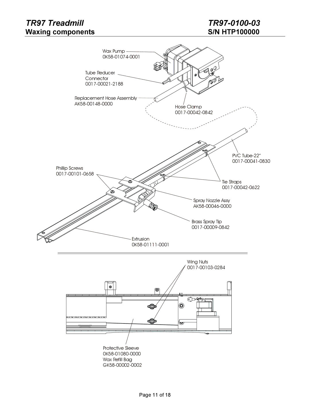 Life Fitness TR97 manual Waxing components HTP100000 