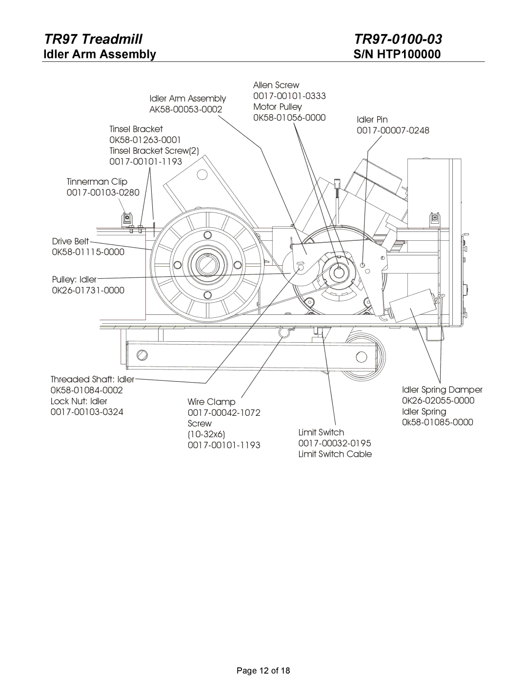 Life Fitness TR97 manual Idler Arm Assembly, HTP100000 