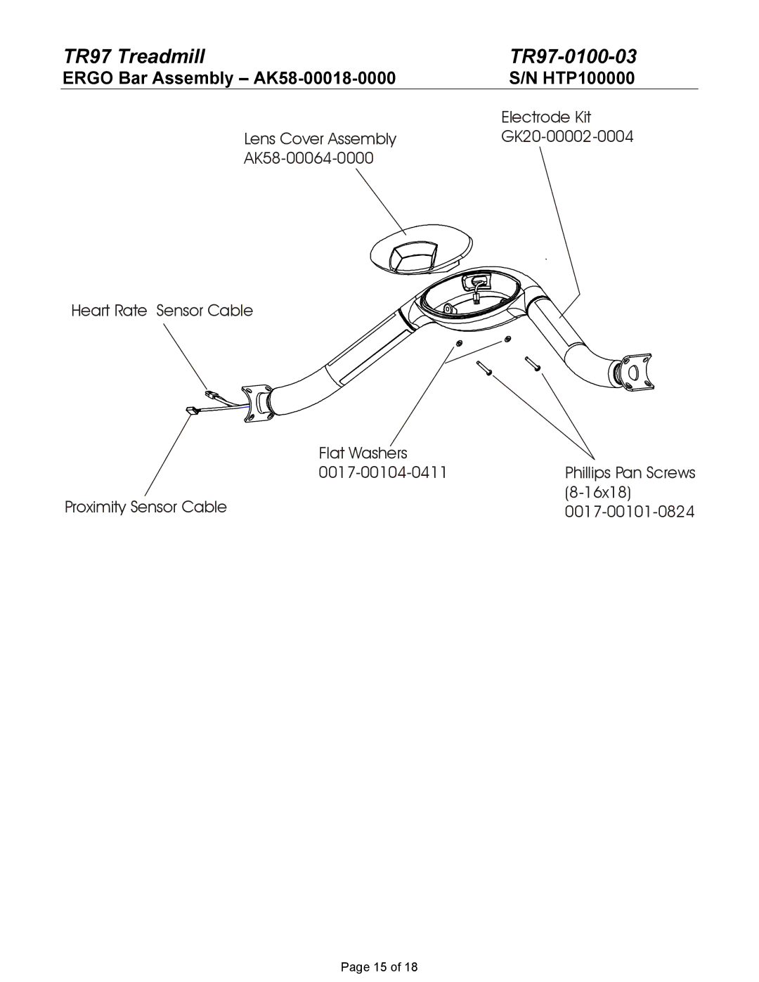 Life Fitness TR97 manual Ergo Bar Assembly AK58-00018-0000 