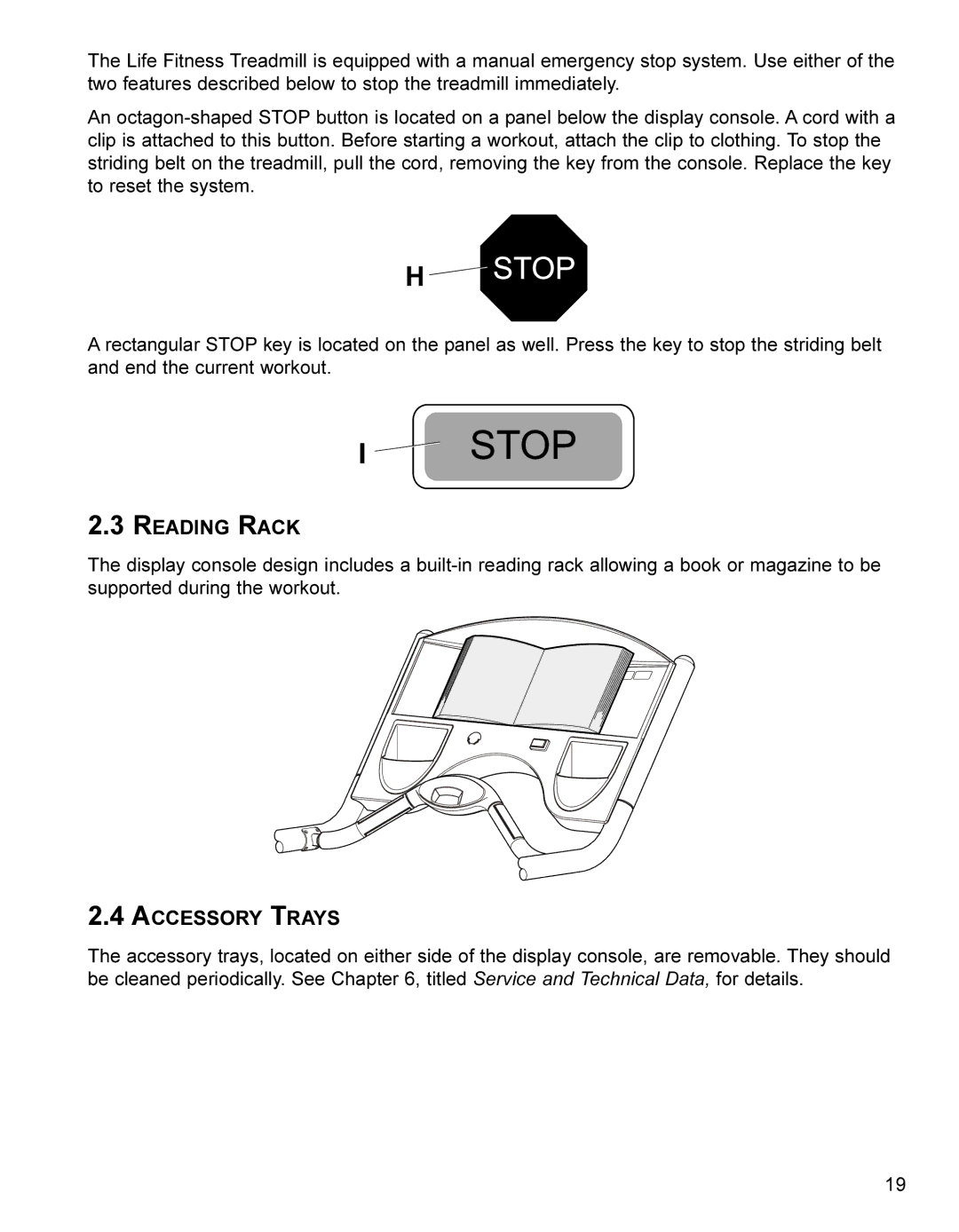 Life Fitness Treadmill manual Reading Rack, Accessory Trays 