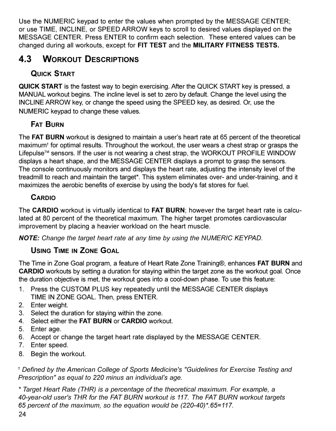 Life Fitness Treadmill manual Workout Descriptions 