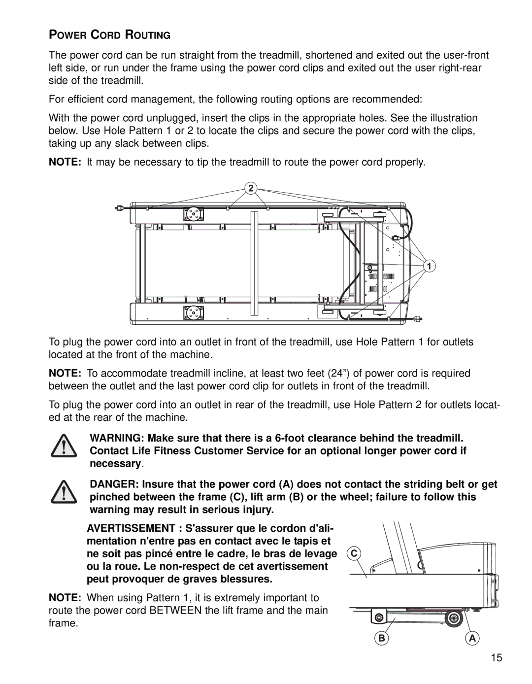 Life Fitness Treadmills 97Te, 95TE operation manual Power Cord Routing 