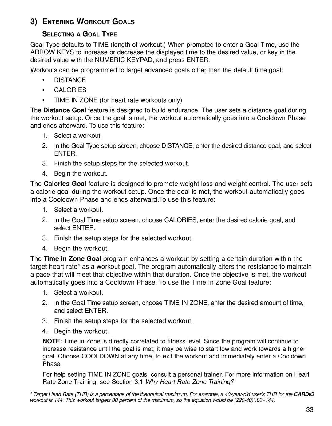 Life Fitness Treadmills 97Te, 95TE operation manual Distance Calories, Entering Workout Goals 