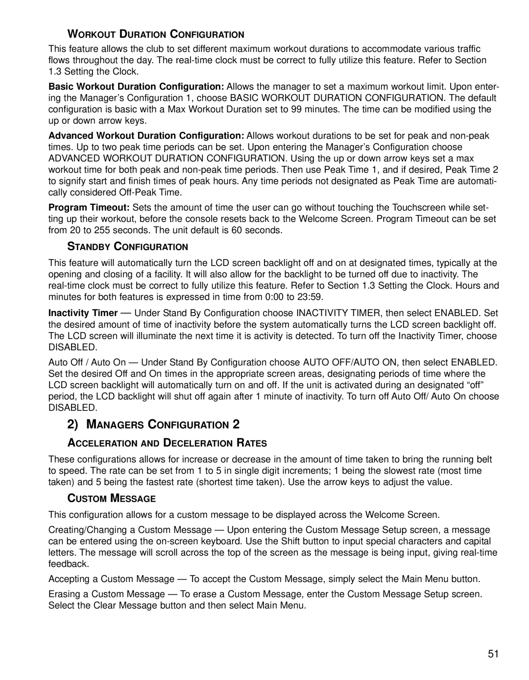 Life Fitness Treadmills 97Te, 95TE operation manual Setting the Clock, Managers Configuration 