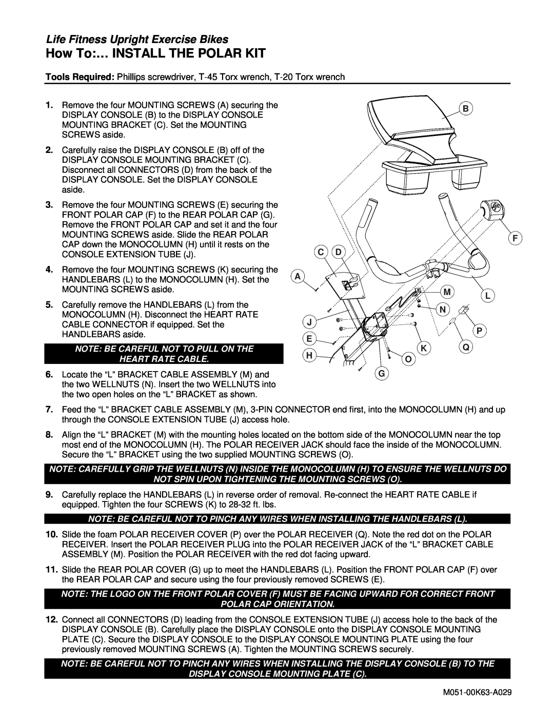 Life Fitness manual How To… INSTALL THE POLAR KIT, Life Fitness Upright Exercise Bikes 
