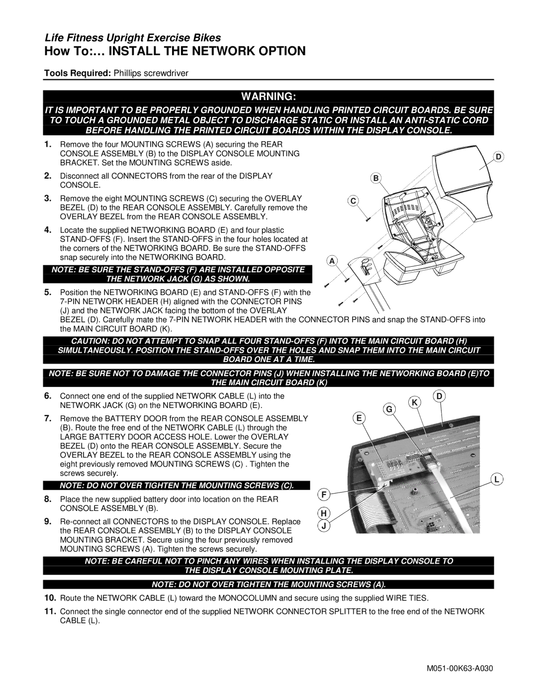 Life Fitness Upright Exercise Bikes manual How To… Install the Network Option, Display Console Mounting Plate 