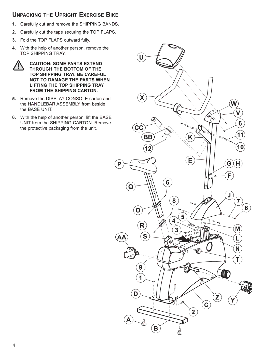 Life Fitness RT4, UT4 user manual Unpacking the Upright Exercise Bike 