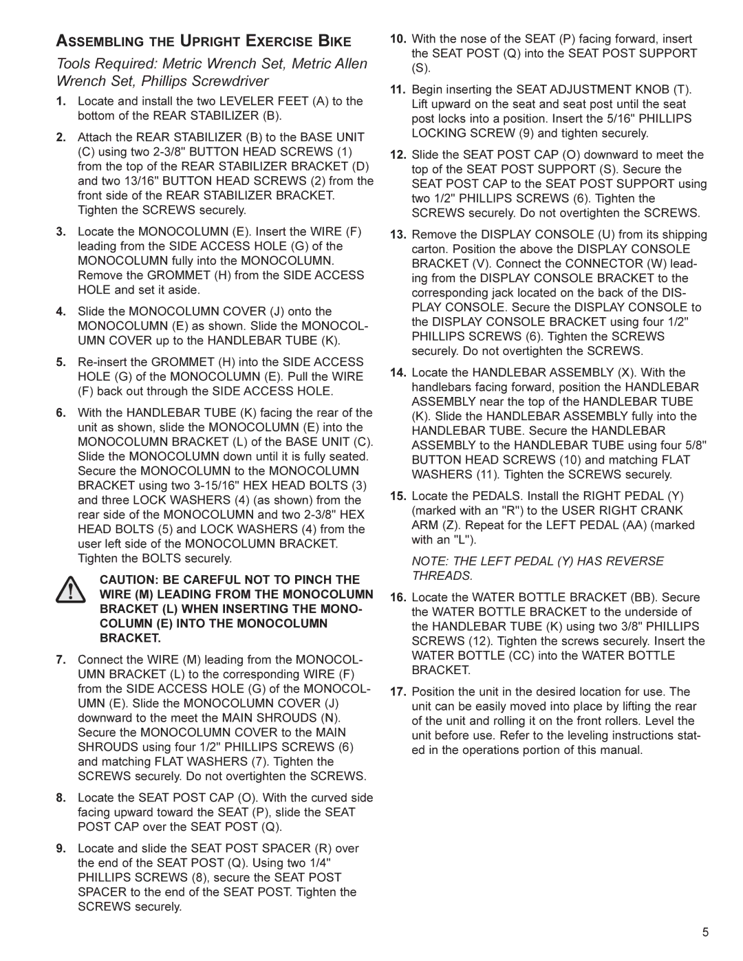 Life Fitness UT4, RT4 user manual Assembling the Upright Exercise Bike 