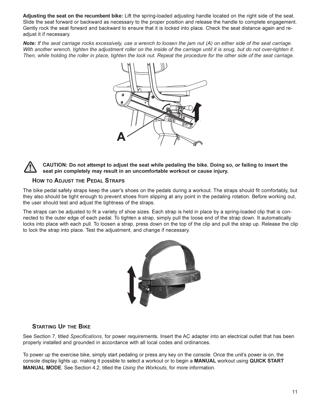Life Fitness UT4, RT4 user manual How To Adjust The Pedal Straps, Starting Up The Bike 