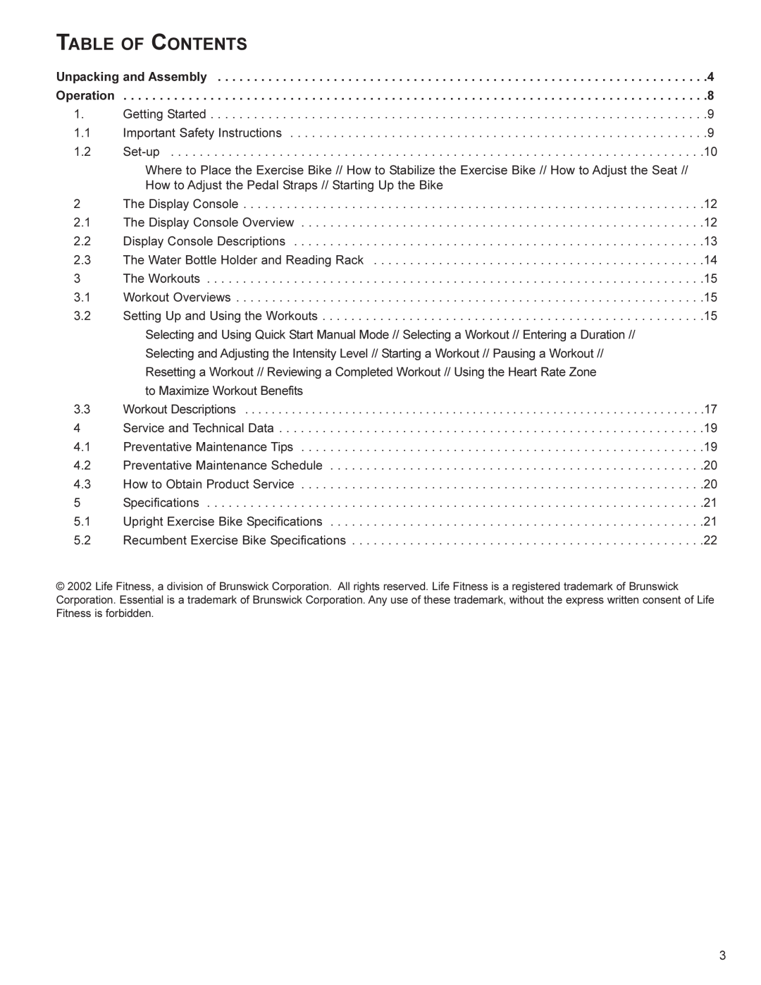 Life Fitness UT4, RT4 user manual Table Of Contents 