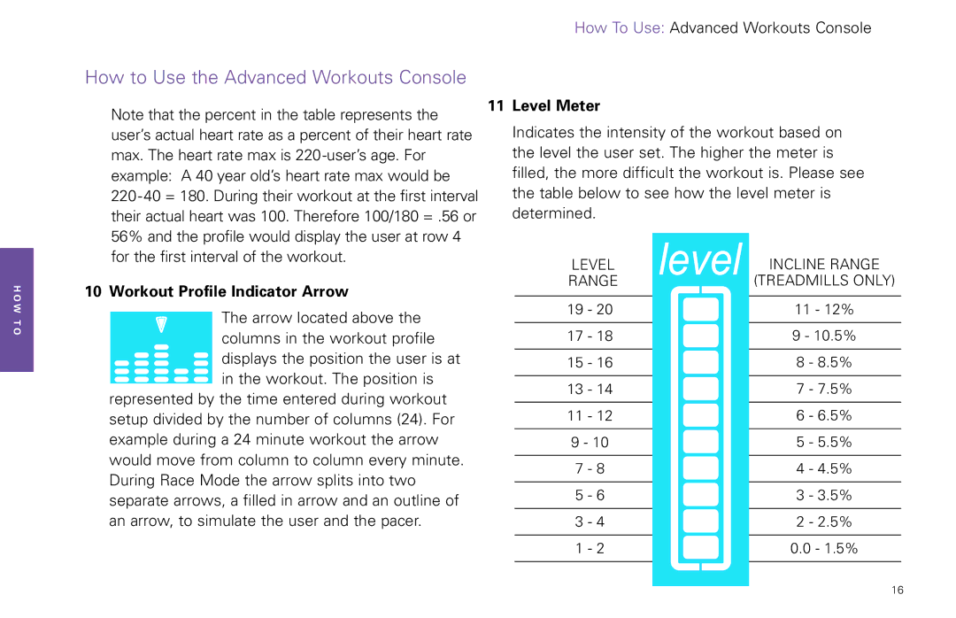 Life Fitness Video Gaming Accessories manual Workout Profile Indicator Arrow, Level Meter 