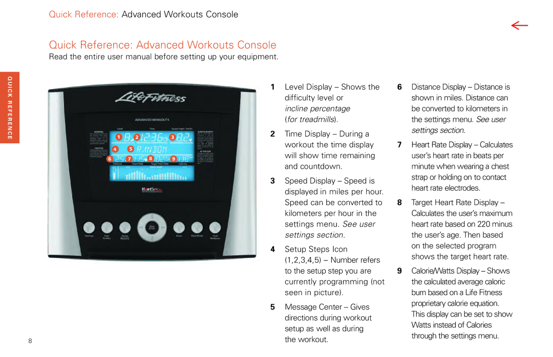 Life Fitness Video Gaming Accessories manual Quick Reference Advanced Workouts Console 