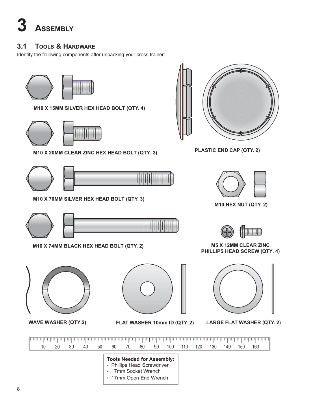 Life Fitness X1, 8973601 owner manual Tools & Hardware, M5 X 12MM Clear Zinc Phillips Head Screw QTY 