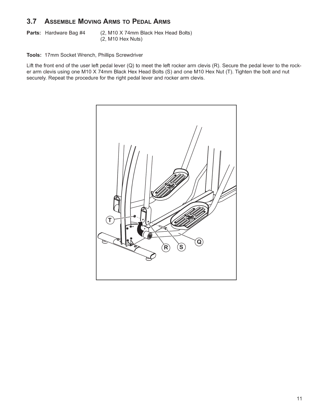 Life Fitness 8973601, X1 owner manual Assemble Moving Arms to Pedal Arms 