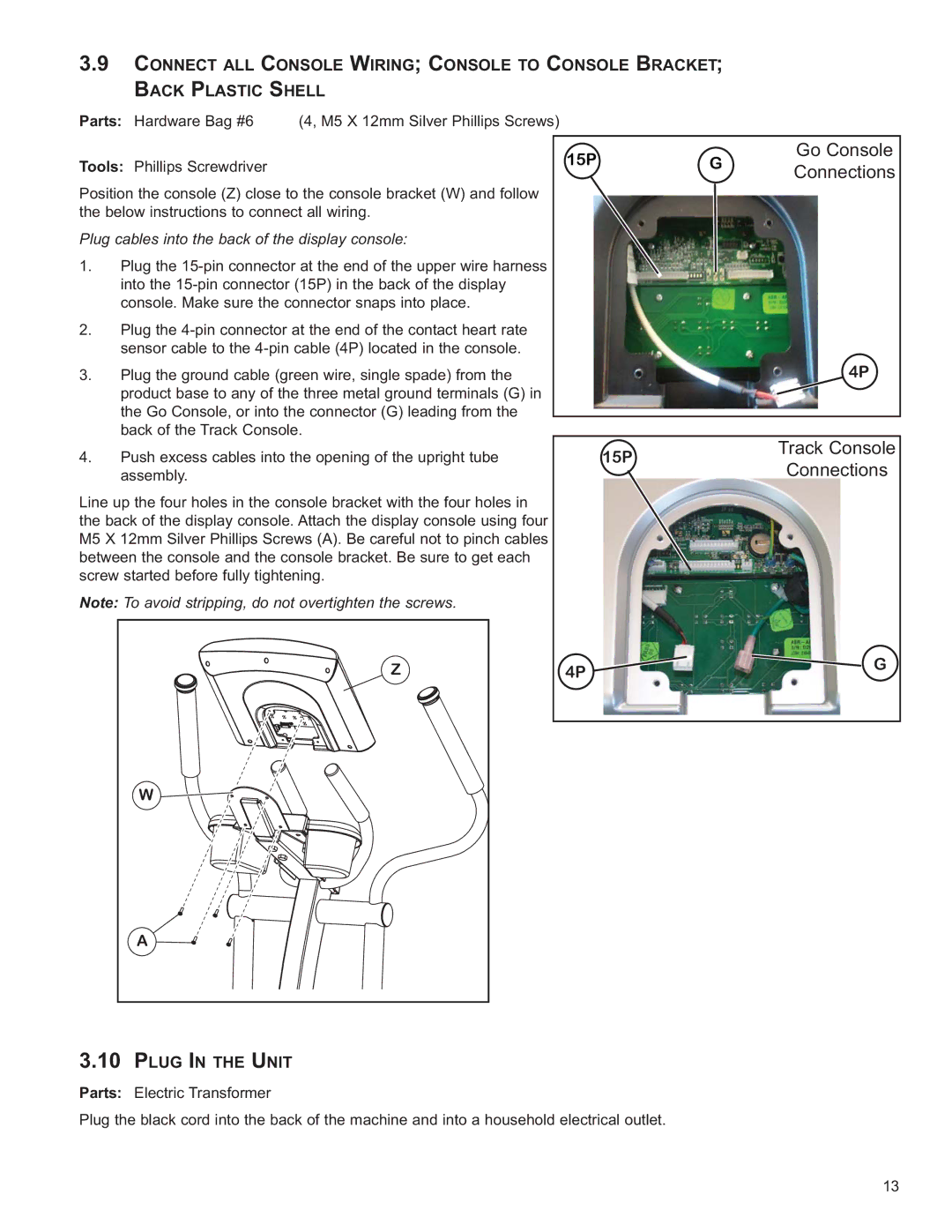 Life Fitness 8973601, X1 owner manual Plug in the Unit, Plug cables into the back of the display console 