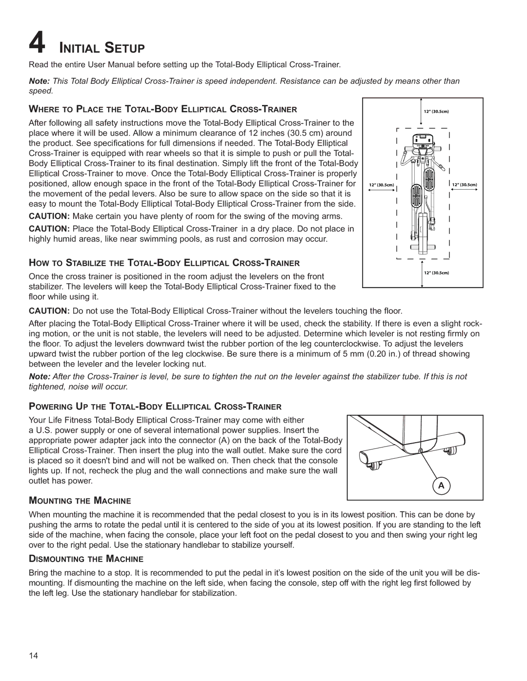 Life Fitness X1, 8973601 owner manual Initial Setup 