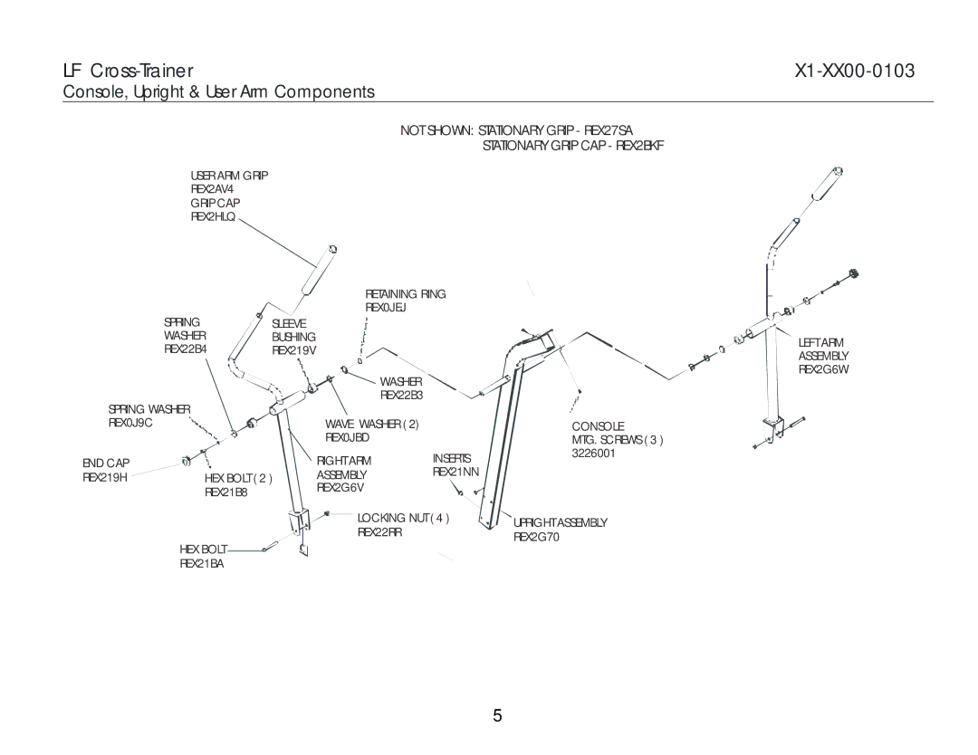 Life Fitness operation manual LF Cross-Trainer X1-XX00-0103, Console, Upright & User Arm Components 