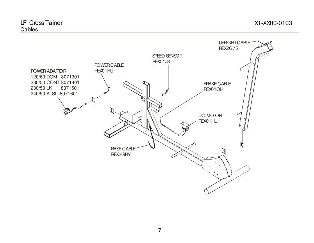 Life Fitness X1-XX00-0103 operation manual Cables 