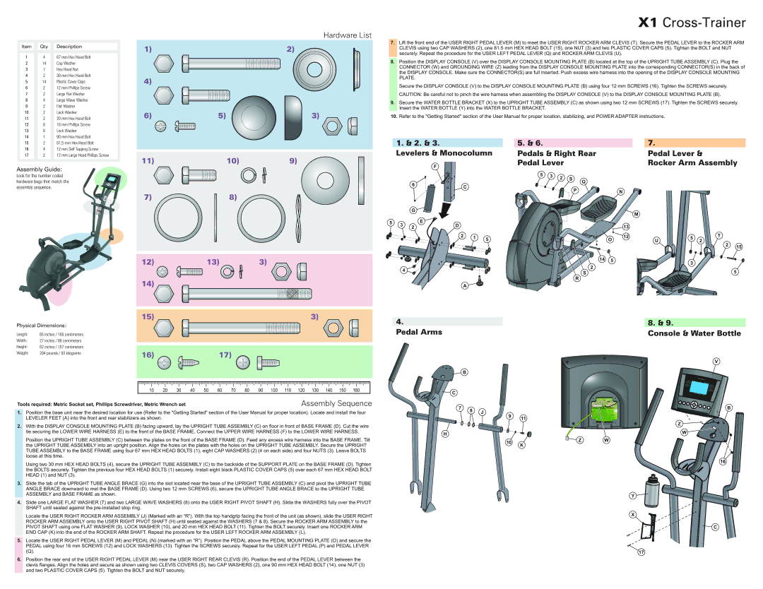 Life Fitness manual X1 Cross-Trainer, Hardware List, 109 133, Assembly Sequence 