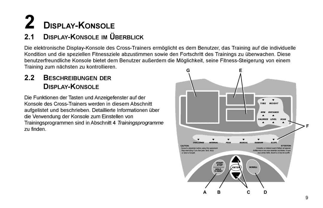 Life Fitness X15 manual Display-Konsole, DISPLAY-KONSOLE IM Überblick, Beschreibungen DER DISPLAY-KONSOLE, Bcd 