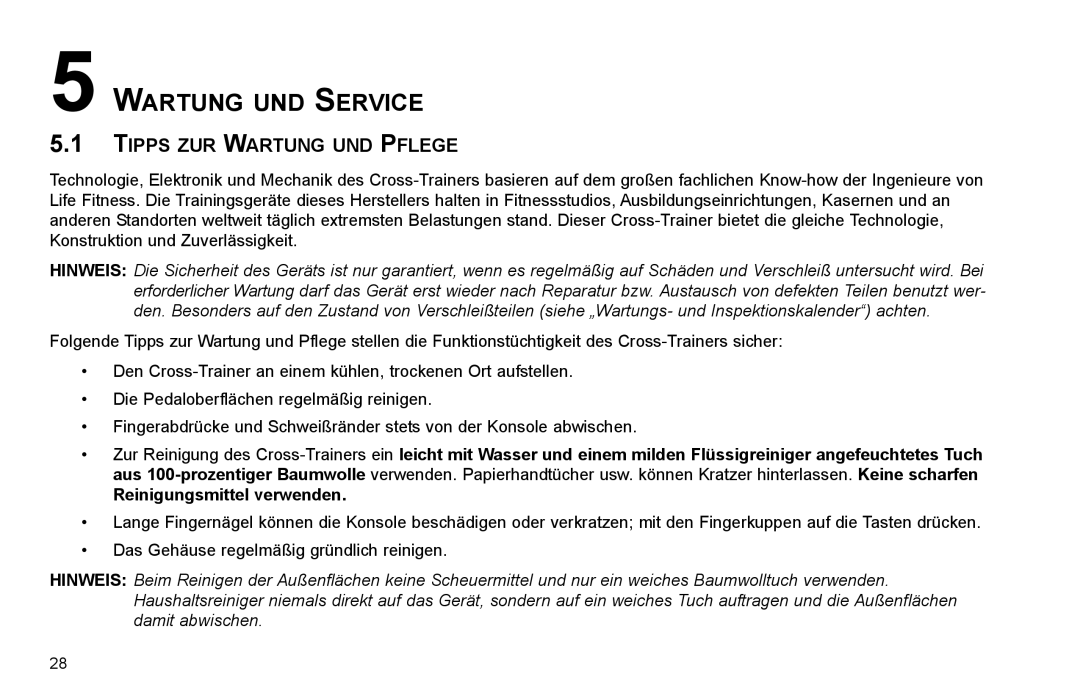 Life Fitness X15 manual Wartung UND Service, Tipps ZUR Wartung UND Pflege 