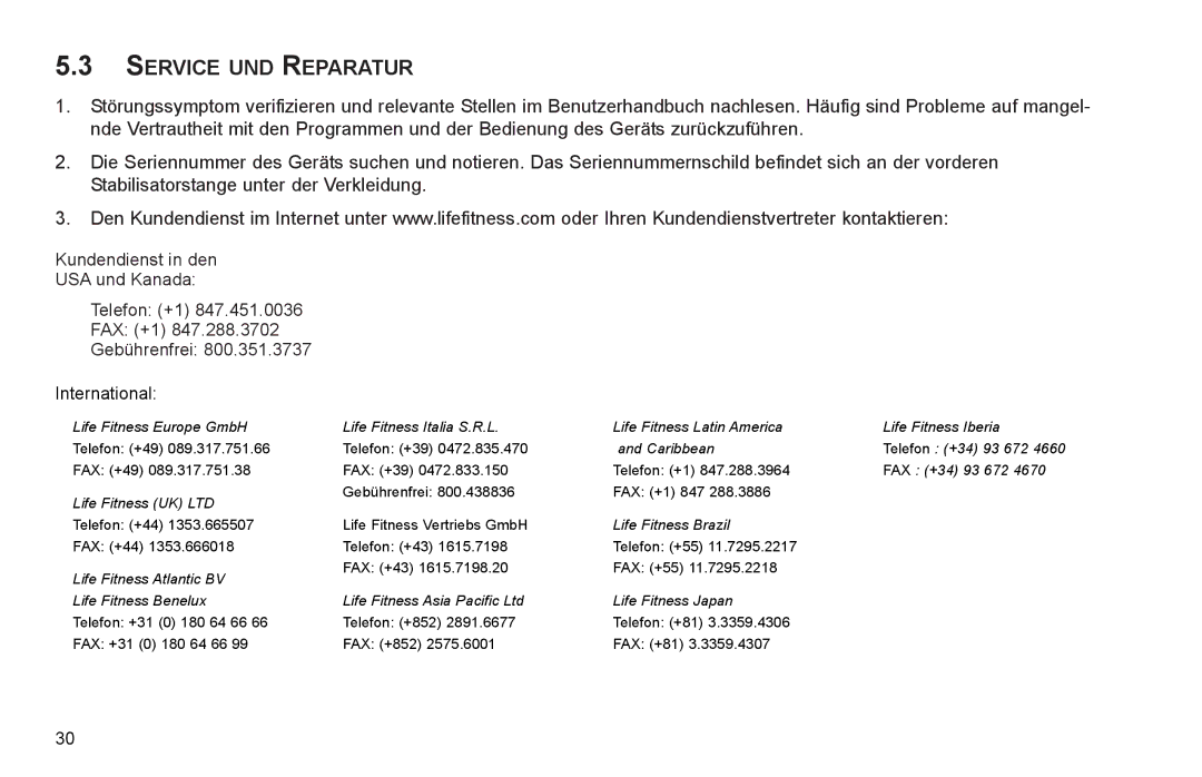 Life Fitness X15 manual Service UND Reparatur 