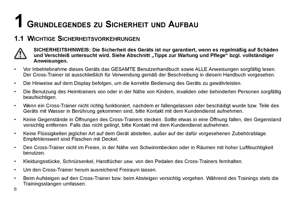 Life Fitness X15 manual Grundlegendes ZU Sicherheit UND Aufbau, Wichtige Sicherheitsvorkehrungen 