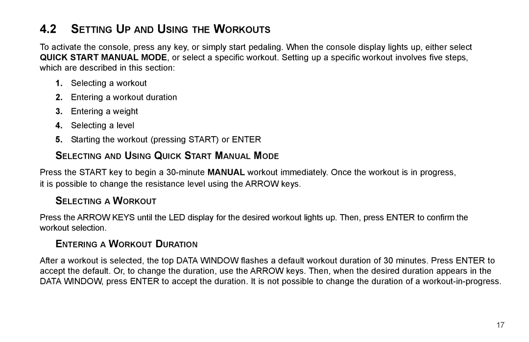 Life Fitness X3-0 Setting UP and Using the Workouts, Selecting and Using Quick Start Manual Mode, Selecting a Workout 