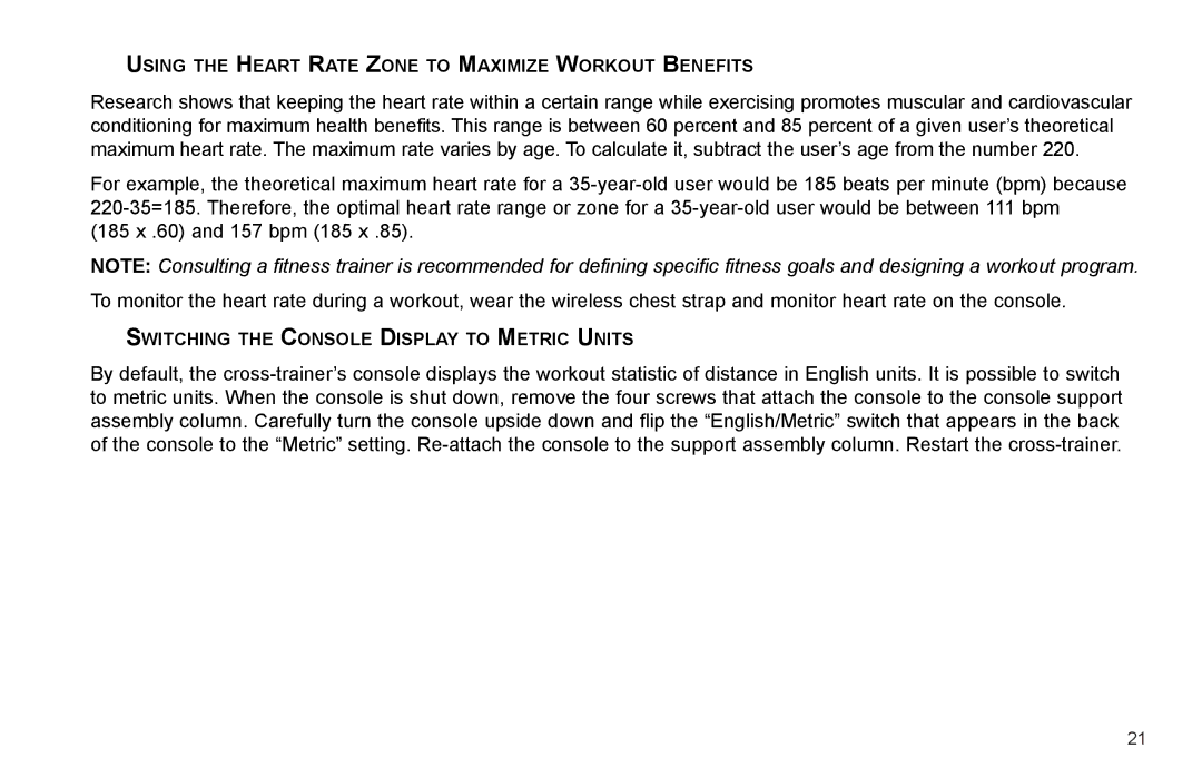 Life Fitness X3-0 Using the Heart Rate Zone to Maximize Workout Benefits, Switching the Console Display to Metric Units 