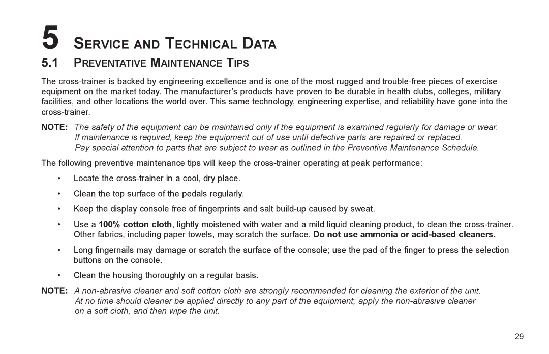 Life Fitness X3-0 user manual Service and Technical Data, Preventative Maintenance Tips 