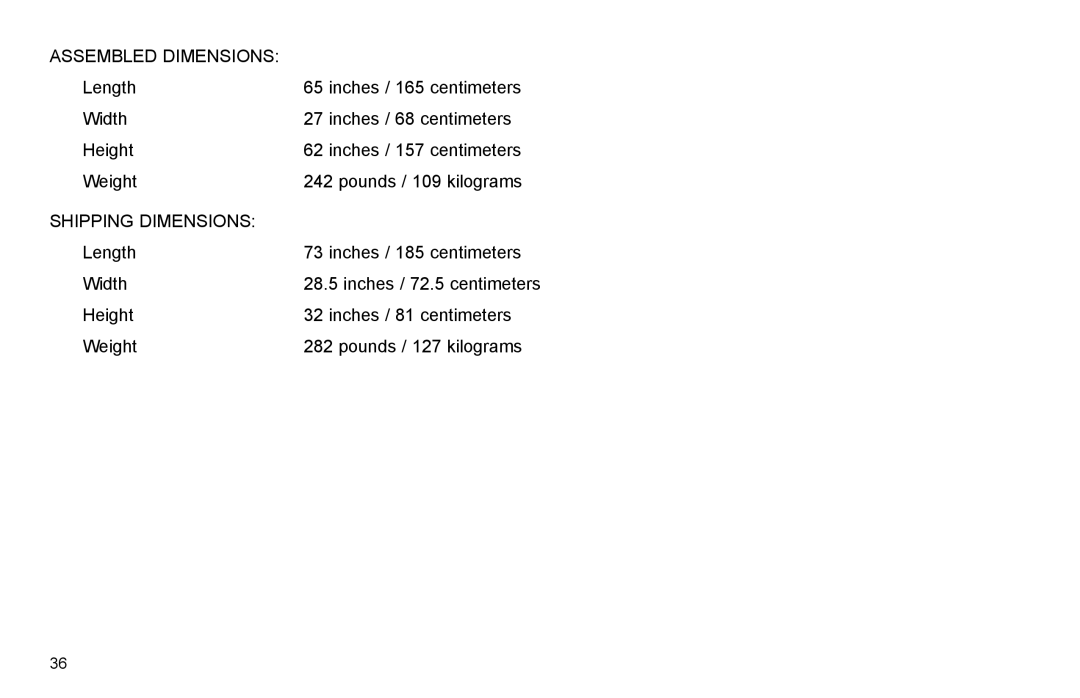 Life Fitness X3-0 user manual Assembled Dimensions 