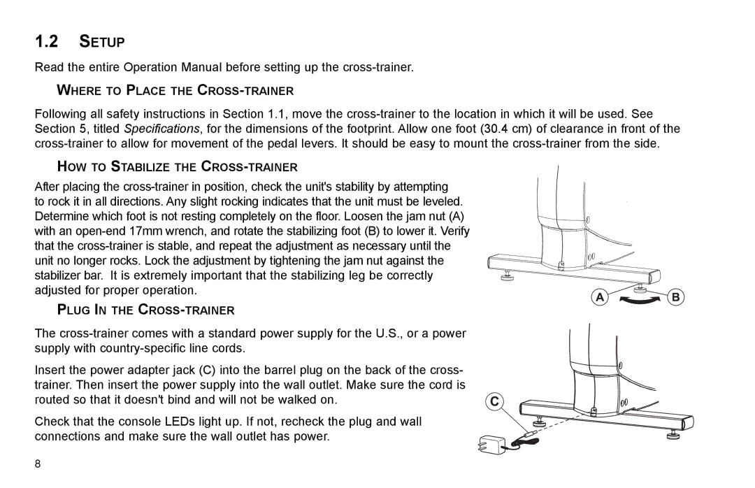 Life Fitness X3-0 Setup, Where to Place the CROSS-TRAINER, HOW to Stabilize the CROSS-TRAINER, Plug in the CROSS-TRAINER 