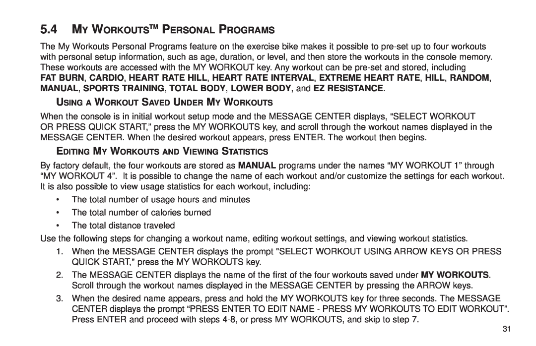 Life Fitness X3 5 user manual My Workoutstm Personal Programs 
